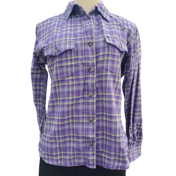 Carhartt For Women Plaid Flannel Long Sleeve Purple Button Up Shirt Size Sm 4/6 - Picture 1 of 13